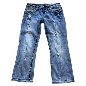 Miss Me Womens 30 US Size 10 Distressed Embellished Cuffed Capri Jeans Cowgirl